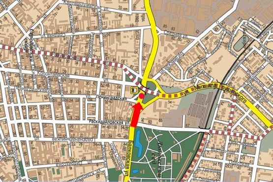 Схема рекламной плоскости по адресу Балковская ул. 54 / Грушевского ул., разделитель, к мосту, заправка "Катрал", в сторону Грушевского ул., левый