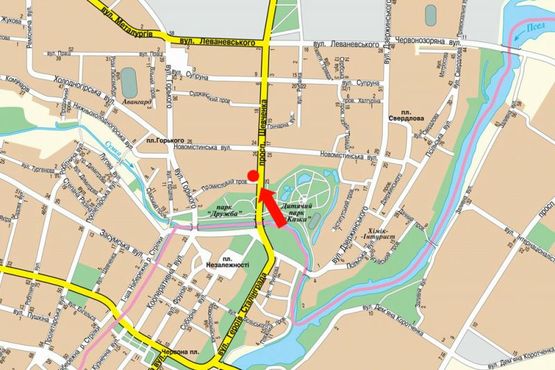 Схема рекламной плоскости по адресу Шевченко пр., 26, возле ресторана "Кристалл", автосалона "Fiat"