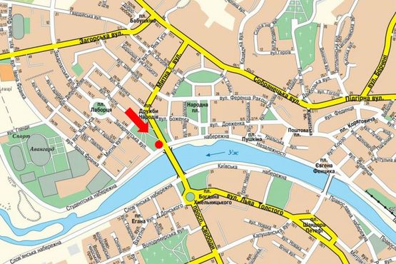 Схема рекламної площини за адресою Дружбы Народов пл. /  ул. Студенческая Набережная, перед мостом, в сторону пл. Богдана Хмельницкого