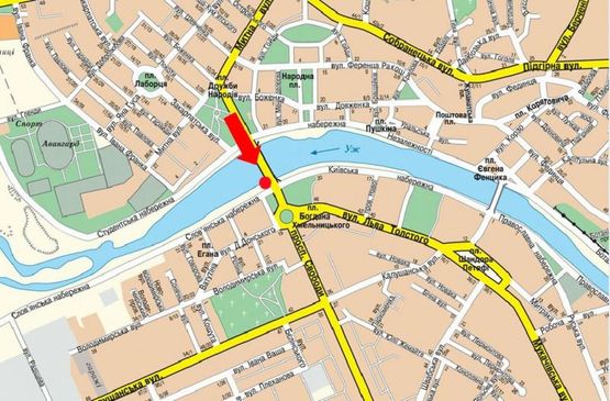 Схема рекламної площини за адресою Хмельницкого пл. / Славянская набережная, выезд с моста на площадь