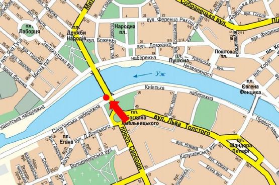 Схема рекламной плоскости по адресу Хмельницкого пл. / Славянская набережная, перед мостом