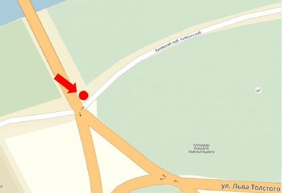 Схема рекламної площини за адресою Хмельницкого пл. / Киевская набережная, выезд с моста на площадь