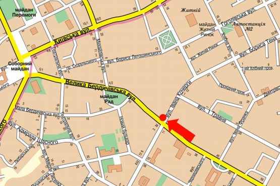 Схема рекламної площини за адресою Бердичевская ул. / ул. И. Кочерги, возле парка