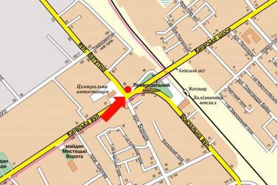 Схема рекламної площини за адресою Киевская ул. / Независимости пр. (бывш. ул. Ватутина), возле автовокзала, из центра