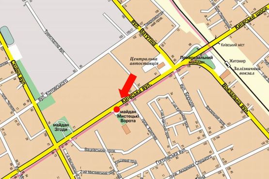 Схема рекламной плоскости по адресу Киевская ул., 104, , напротив ТРЦ "Глобал", супермаркетов Фокстрот, Эльдорадо, Комфи, Караван, на светофоре