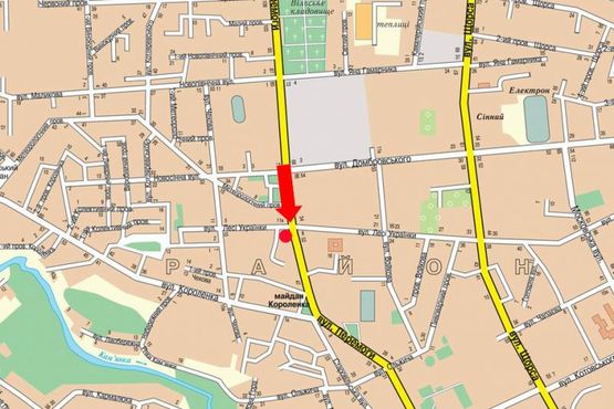 Схема рекламной плоскости по адресу Победы ул., 51 / ул. Украинки Л., на светофоре, в центр