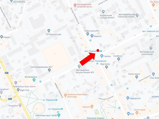 Схема рекламної площини за адресою Грушевского ул. (бывш. Котовского) - Покровская ул. (бывш. Щорса), на светофоре, в сторону ул. Небесной сотни