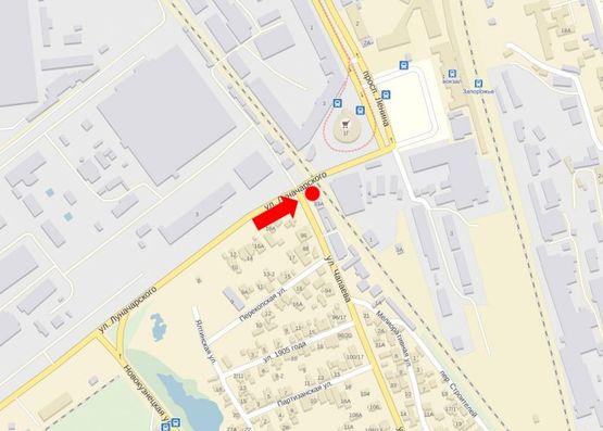 Схема рекламної площини за адресою Привокзальная ул. (бывш. Луначарского ул.) / Ласточкина ул. (бывш. Чапаева ул.), возле супермаркета "Эльдорадо", в сторону Соборный пр. (бывш. Ленина пр.), ж/д вокзала