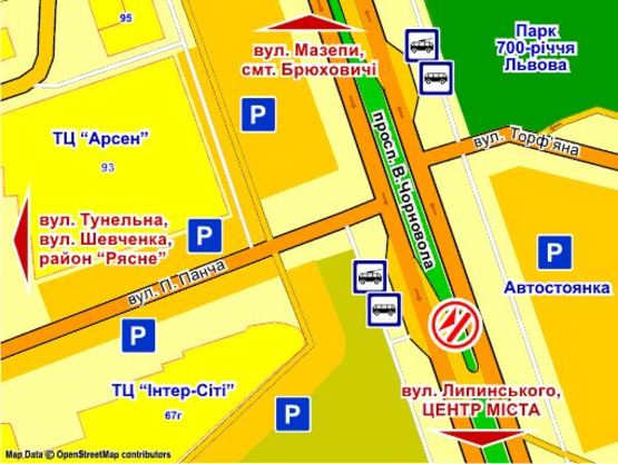 Схема рекламной плоскости по адресу пр. Чорновола – Торф'яна (до центру), призма 1