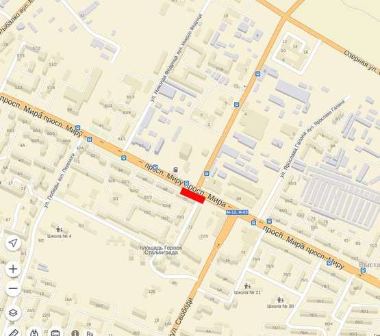 Схема рекламной плоскости по адресу Миру - вул. Панаса Мирного