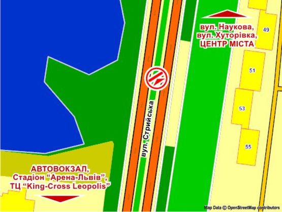 Схема рекламной плоскости по адресу вул. Стрийська, 53-55, до центру, призма 1