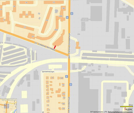 Схема рекламної площини за адресою Коновальця - вул. Петлюри