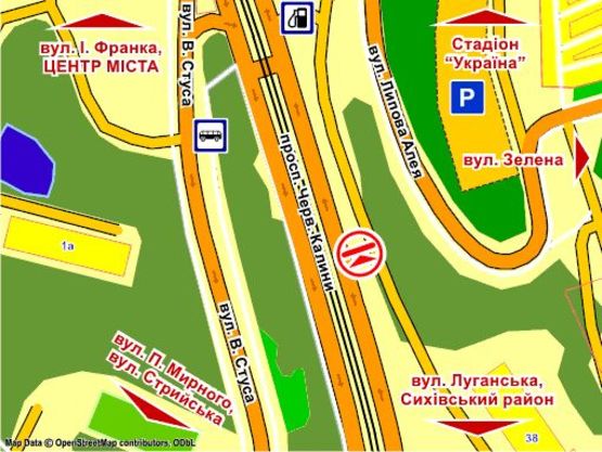 Схема рекламної площини за адресою пер. вул. Стуса - пр. Черв. Калини , призма 1