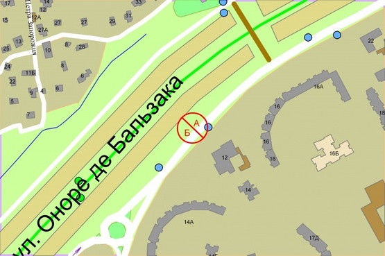 Схема рекламной плоскости по адресу Оноре де Бальзака, навпроти буд. 12, біля Автостоянки