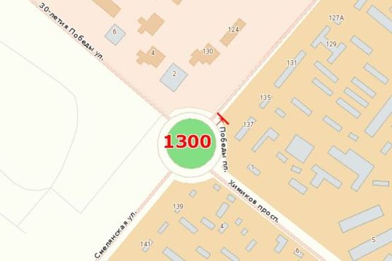 Схема рекламной плоскости по адресу Смілянська вул., 137 - Перемоги пл. - Хіміків просп. - 30-річчя Перемоги вул.