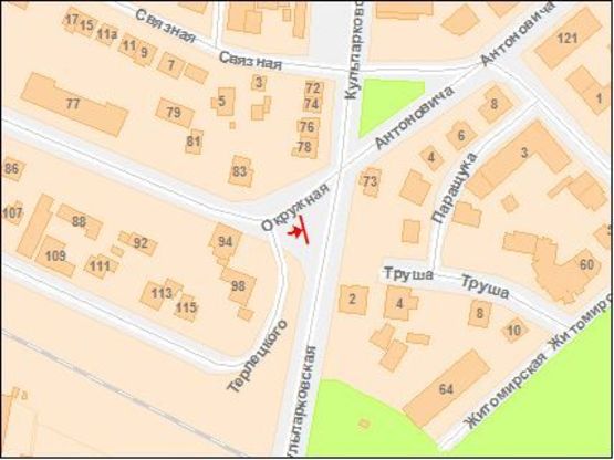 Схема рекламної площини за адресою Окружная ул. / Антоновича ул. / Кульпарковская ул., в центр, с Окружной ул.