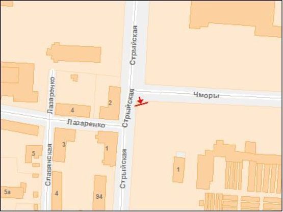 Схема рекламної площини за адресою Стрыйская ул / Чмолы ул, из центра