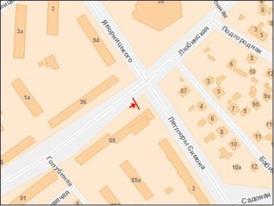 Схема рекламної площини за адресою Любинская ул / Петлюры С ул, в центр