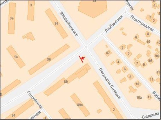 Схема рекламной плоскости по адресу Любинская ул / Петлюры С ул, из центра