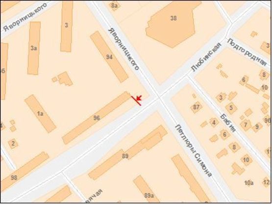 Схема рекламной плоскости по адресу Любинская ул / Яворницкого ул, от центра