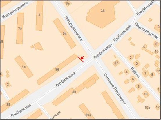 Схема рекламной плоскости по адресу Любинская ул / Яворницкого ул, от центра