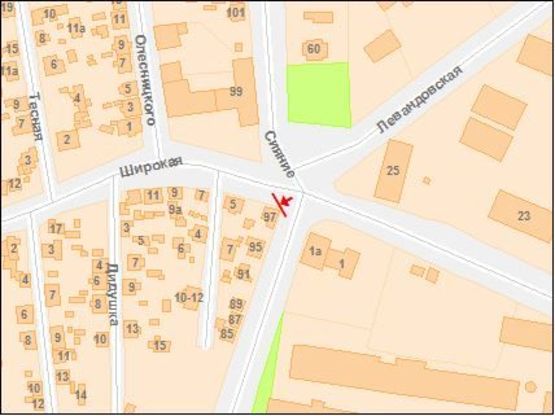 Схема рекламной плоскости по адресу Широкая ул. / Сяйво ул., от Левандовской ул., левый
