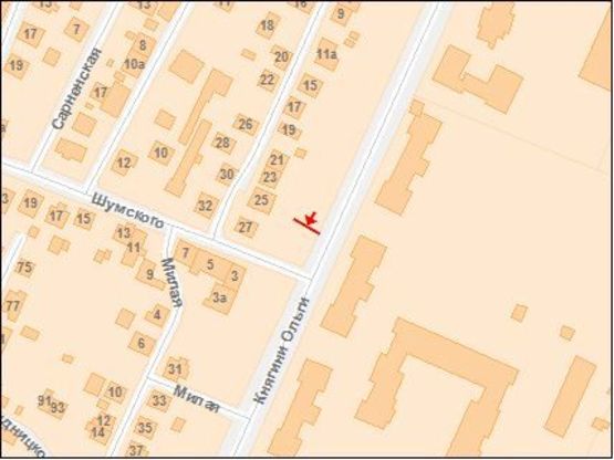 Схема рекламной плоскости по адресу Княгини Ольги ул / Шумского ул, из центра