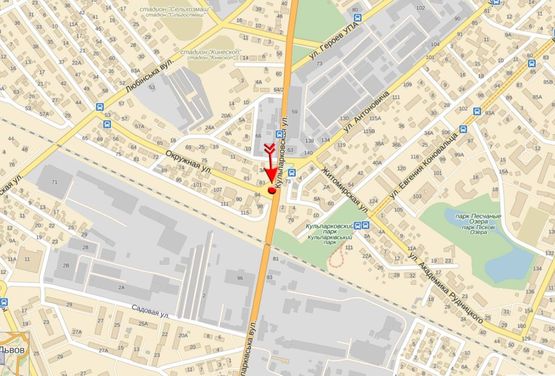 Схема рекламной плоскости по адресу Кульпарковская ул / Окружная ул / Антоновича ул, из центра