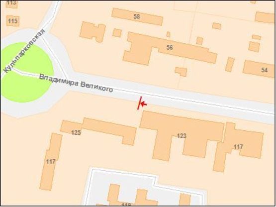Схема рекламної площини за адресою Владимира Великого ул., 123, к Кульпарковской ул.