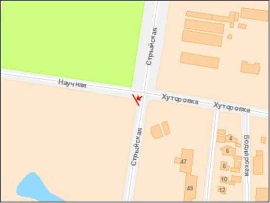 Схема рекламной плоскости по адресу Стрыйская ул. / Научная ул., левый, из центра