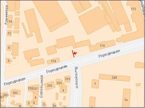 Схема рекламной плоскости по адресу Городоцкая ул / Выговского ул, из центра