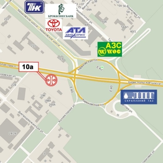 Схема рекламної площини за адресою Бажана Н. просп. - Харьковская пл. (АЗС "УкрАВТО", авто сервис АТЛ, направление в Борисполь)