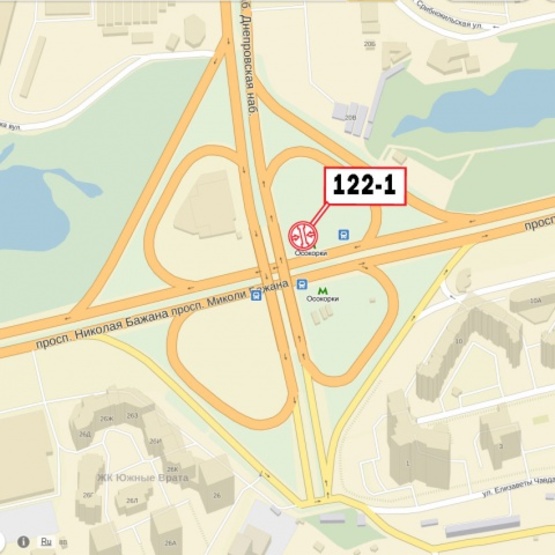 Схема рекламной плоскости по адресу Бажана Н. просп., ст. м "Осокорки", направление на Южный мост (Comfy, Novus, Sport Life, Желтое Море)