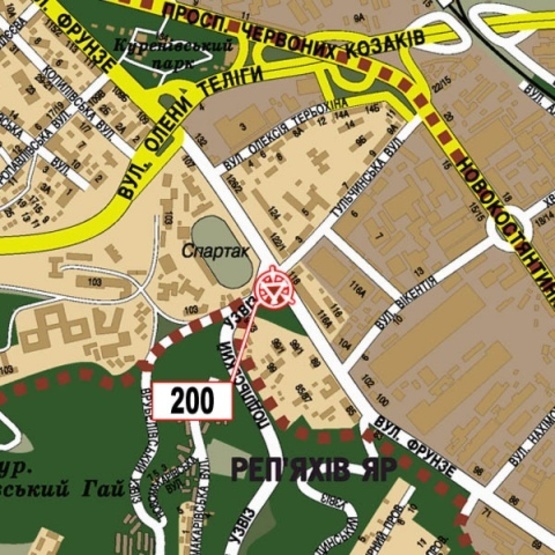 Схема рекламної площини за адресою Фрунзе ул., 118 - Подольский спуск (Библиотека им. О.Копиленка, Дельфинарий Кобзов) призма