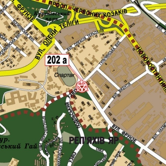 Схема рекламной плоскости по адресу Фрунзе ул., 118 (стадион "Спартак", Библиотека им. О.Копиленка, Дельфинарий Кобзов), призма