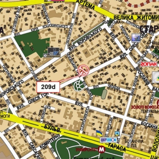 Схема рекламної площини за адресою Гончара О. ул., 46/48 (Сенной рынок, сквер им. Чкалова, "Диамант Банк", Институт Геологических наук)