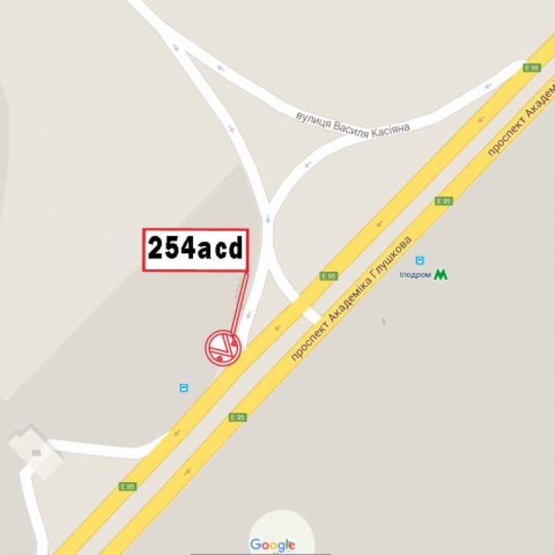 Схема рекламной плоскости по адресу Глушкова Ак. просп. ст. М "Ипподром"(Выезд с ул. В. Касьяна на проспект Ак. Глушкова, направление на пл. Одесскую)
