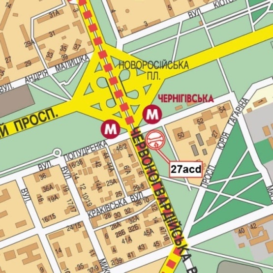Схема рекламной плоскости по адресу Красногвардейская ул. - ст. м.  "Черниговская"  (супер-маркет "Novus", аптека "Доброго дня", в направ. к Броварскому прос.), призма