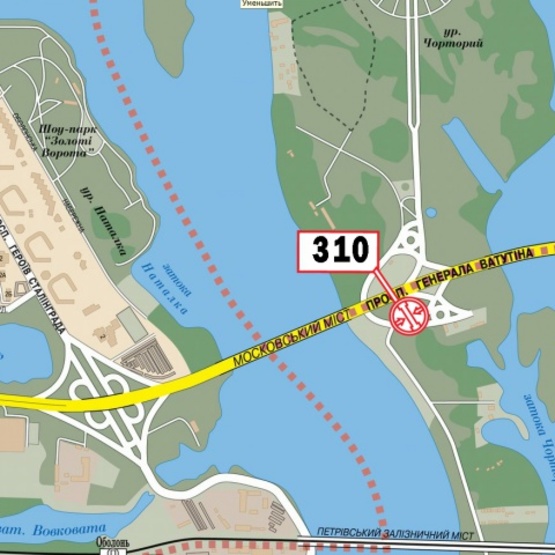 Схема рекламной плоскости по адресу Ватутина Ген. просп. (Московский мост), парк "Дружбы Народов", Вейкборд-школа "Адреналин", в направ. прос. Г.Ватутина