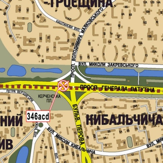 Схема рекламной плоскости по адресу Ватутина Ген. просп., 22 - бул. Перова (на разделителе), АЗС "WOG", Moto GP салон, в направ. ул. Братиславской