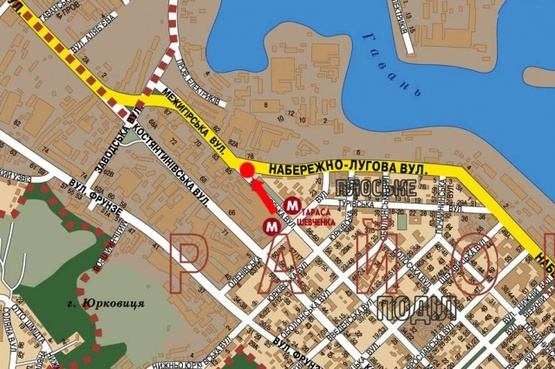 Схема рекламної площини за адресою Межигорская ул. / ул. Набережно-Луговая, 200 м от ст.м. "Тараса Шевченко", в сторону Новоконстантиновская ул.