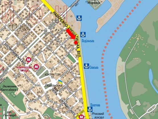 Схема рекламної площини за адресою Набережно-Крещатицкая ул., 29 перед новым мостом, в центр