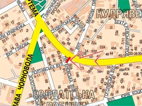 Схема рекламной плоскости по адресу Артема ул., 75 светофор ул.Пимоненка, в сторону ул. Чорновола