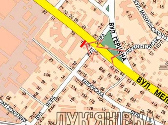 Схема рекламної площини за адресою Мельникова ул., 77 светофор ул.Якира, в напр.метро"Дорогожичи"