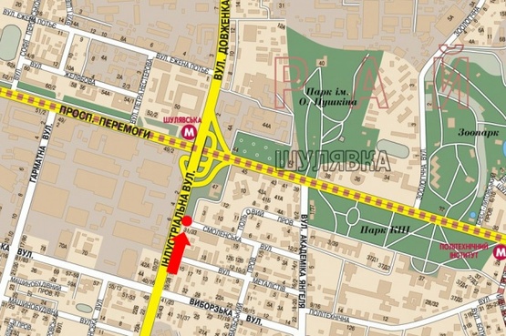 Схема рекламної площини за адресою Вадима Гетьмана ул. (бывшая Индустриальная ул.) - пр-т Победы, напротив ТЦ "Большевик", перед мостом