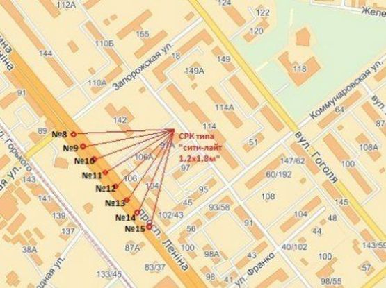 Схема рекламной плоскости по адресу вул. Запорізька — вул. Приходська