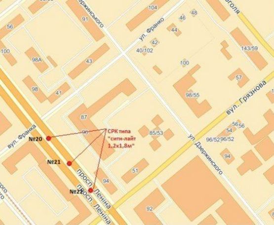 Схема рекламної площини за адресою вул. Фортечна — вул. Пролетарська