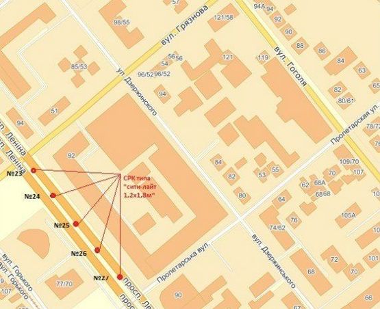 Схема рекламної площини за адресою вул. Фортечна — вул. Пролетарська