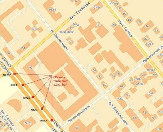 Схема рекламної площини за адресою вул. Фортечна — вул. Пролетарська