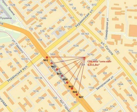 Схема рекламной плоскости по адресу вул. Українська — вул. Запорізька
